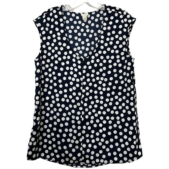 J. Crew 10 Navy Blue White Polka Dot sleeveless Tank Top O1 - Picture 1 of 4